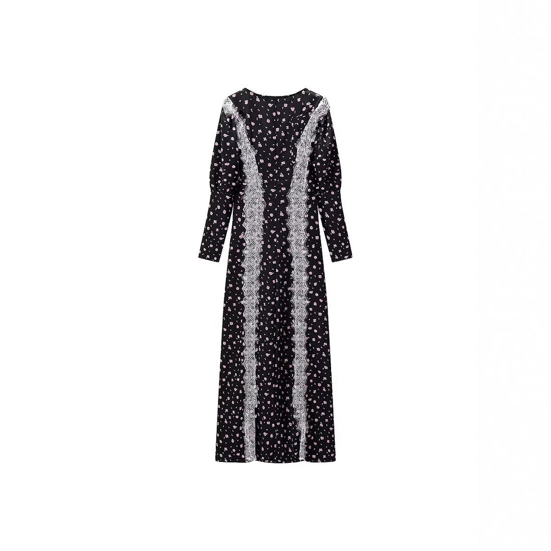 Damen Maxikleid im Boho‑Stil mit vertikalen Spitzenbahnen und lockerem U‑Ausschnitt Echo Archiv