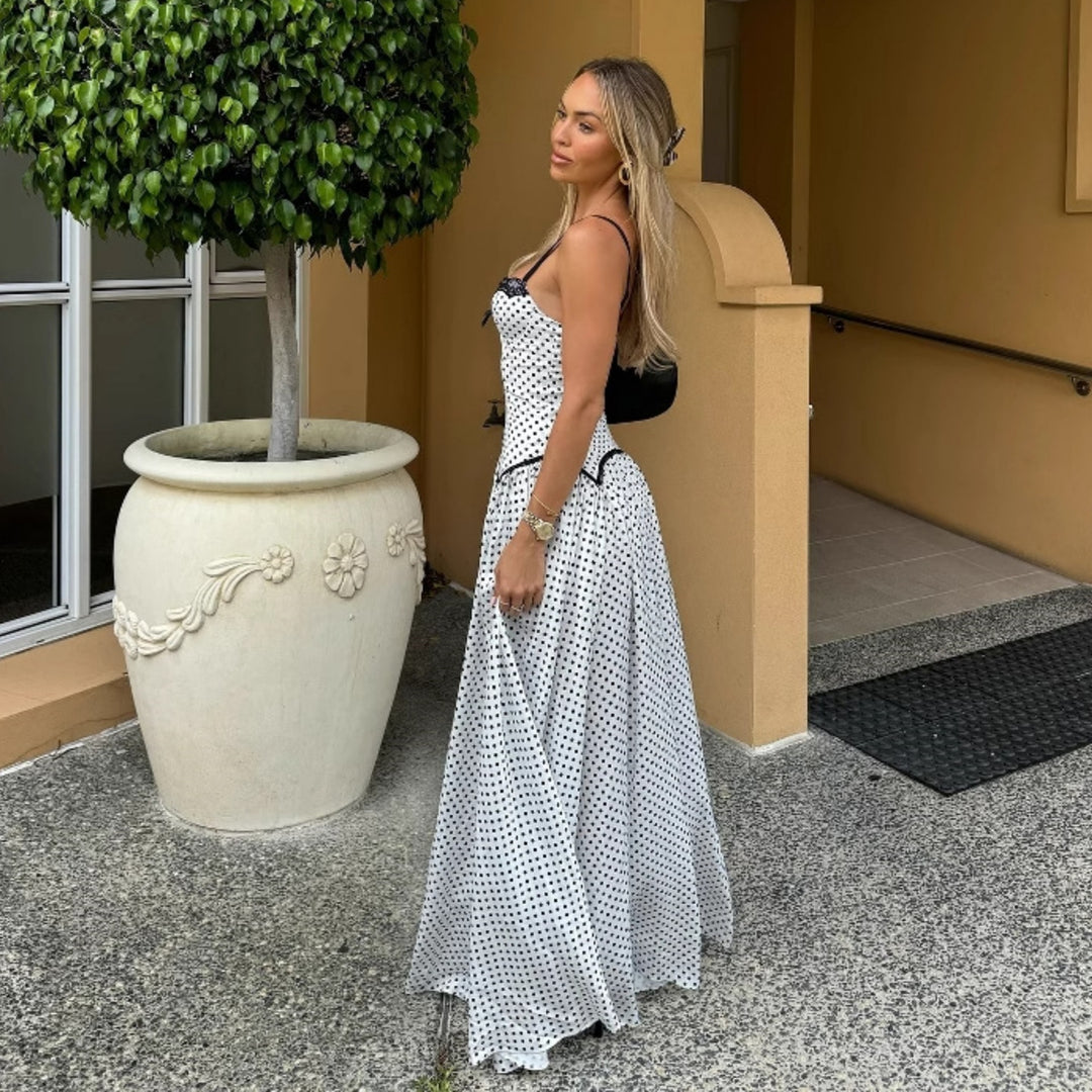 Damen Maxikleid mit gepunktetem Design und Spitzendetails Echo Archiv