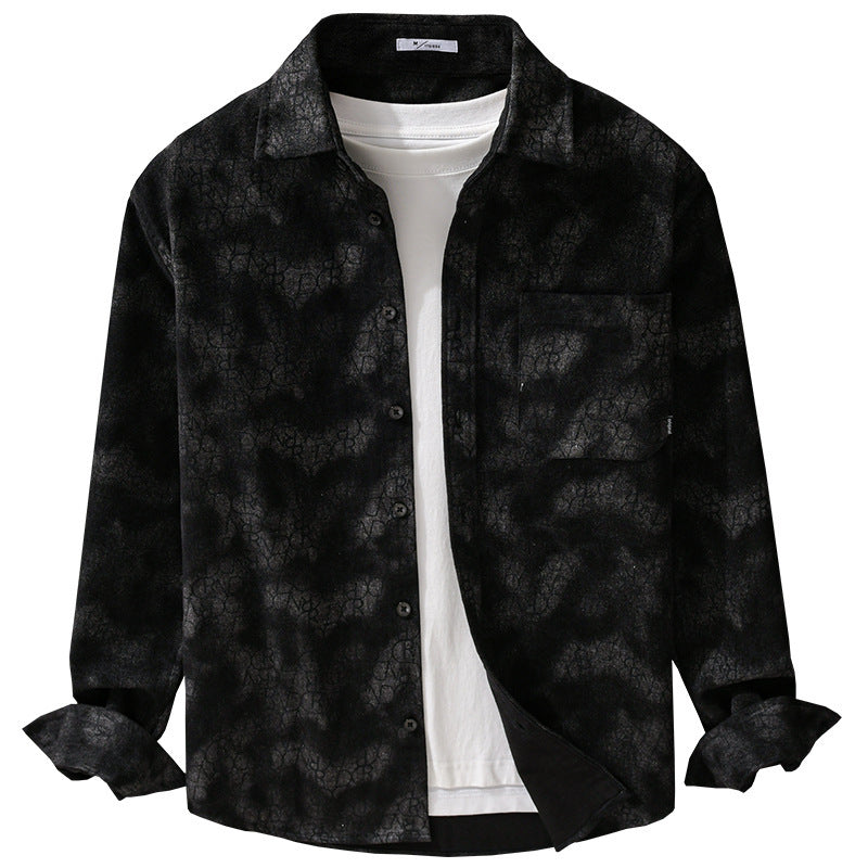 Herren Samtiges Hemdjacken-Overshirt mit tonalem Muster und Brusttasche Echoarchiv