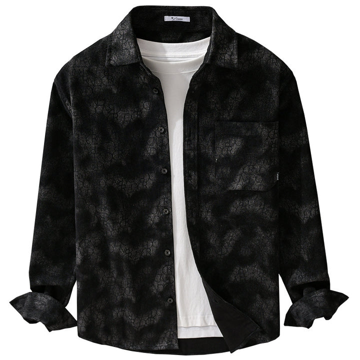 Herren Samtiges Hemdjacken-Overshirt mit tonalem Muster und Brusttasche Echoarchiv