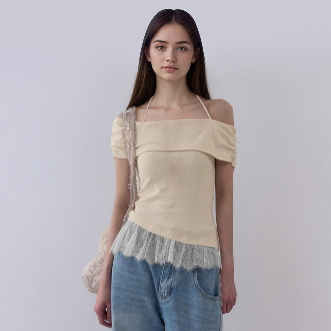Damen Off-Shoulder Oberteil mit Rüschensaum Echo Archiv