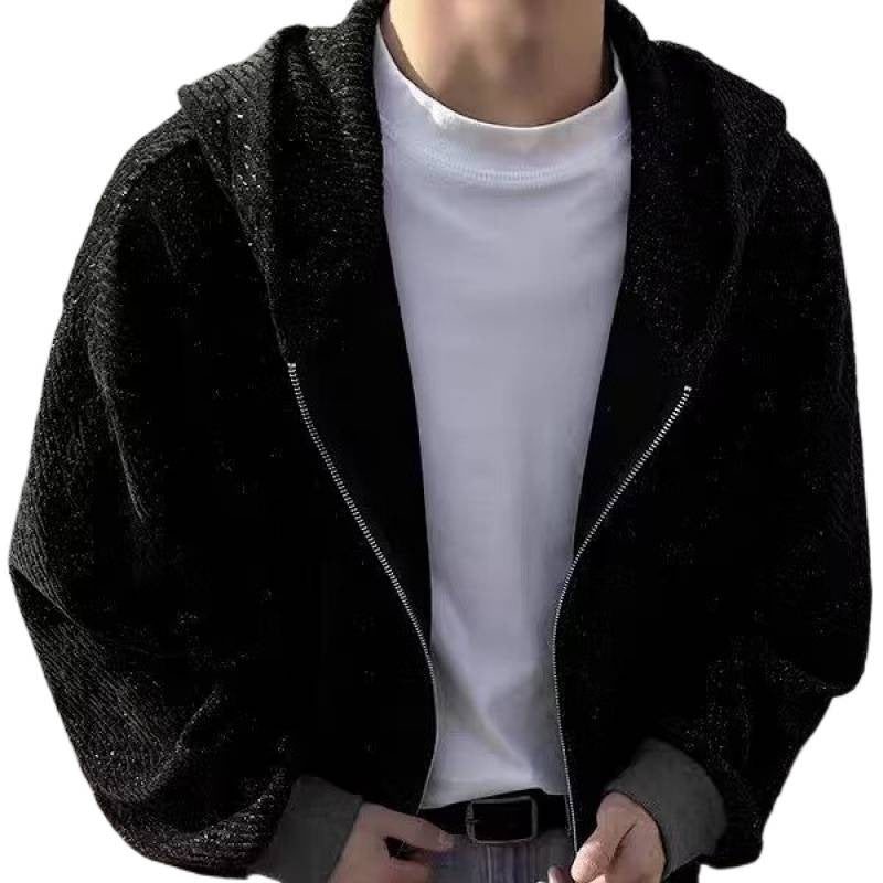 Unisex Oversized Strick-Kapuzenjacke mit Allover-Strukturmuster und Eingrifftaschen Echoarchiv