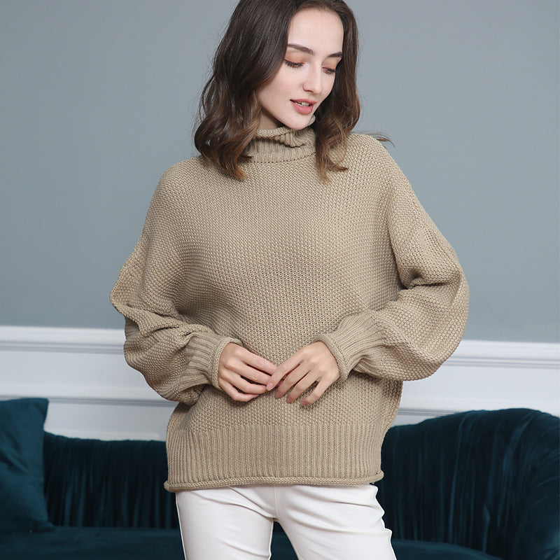 Damen Grobgestrickter Rollkragenpullover mit Ballonärmeln Echo Archiv