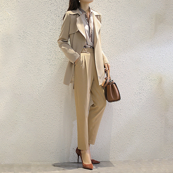 Damen Edles Trenchcoat mit Taillengürtel und praktischen Taschen Echoarchiv
