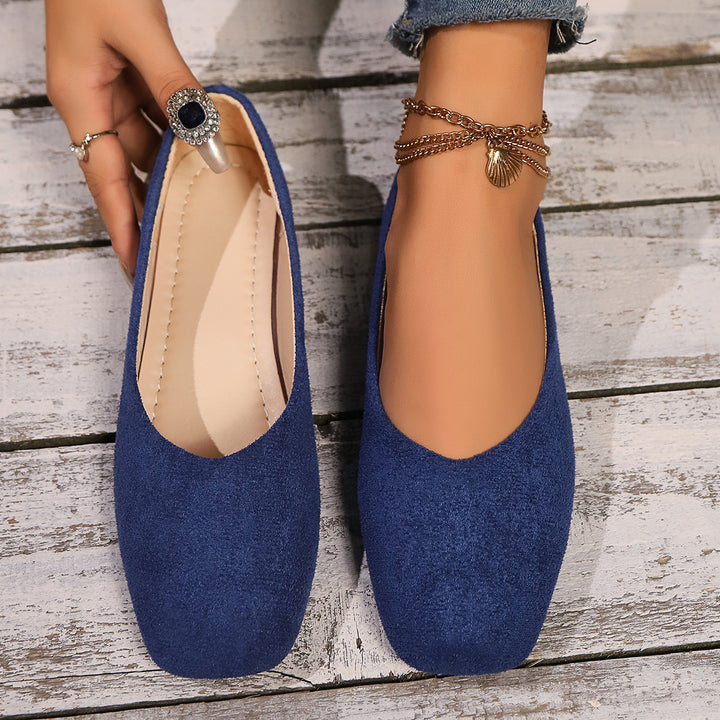 Damen nan elegante flache Schlupfballerina mit quadratischer Zehenpartie gepolstertem Komfortfußbett und Veloursoptik Echo Archiv