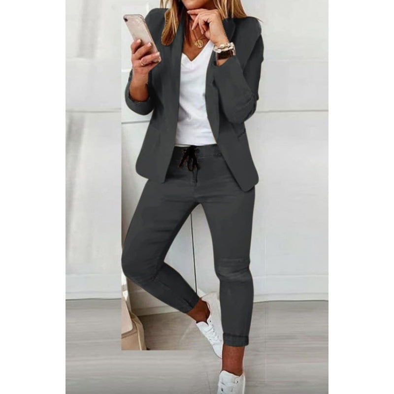 Damen Zweiteiliges Stretch-Jersey-Blazer-Set mit Kordelzug-Jogginghose Echo Archiv