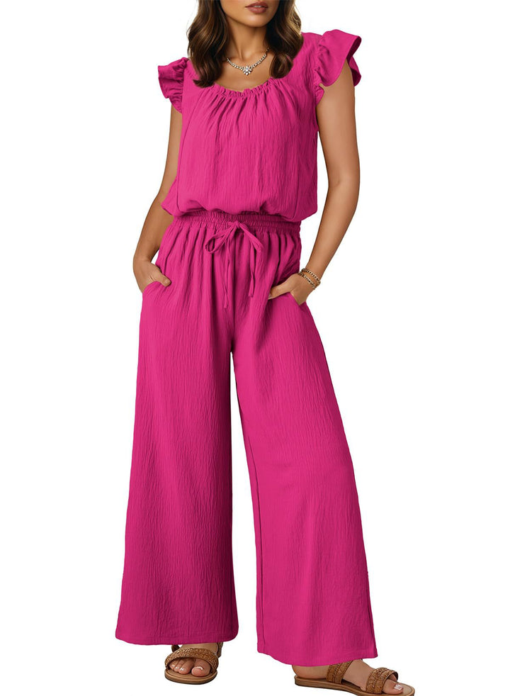Damen Crinkle-Overall mit weitem Bein, elastischem Taillenbund und Rüschenärmeln Echo Archiv