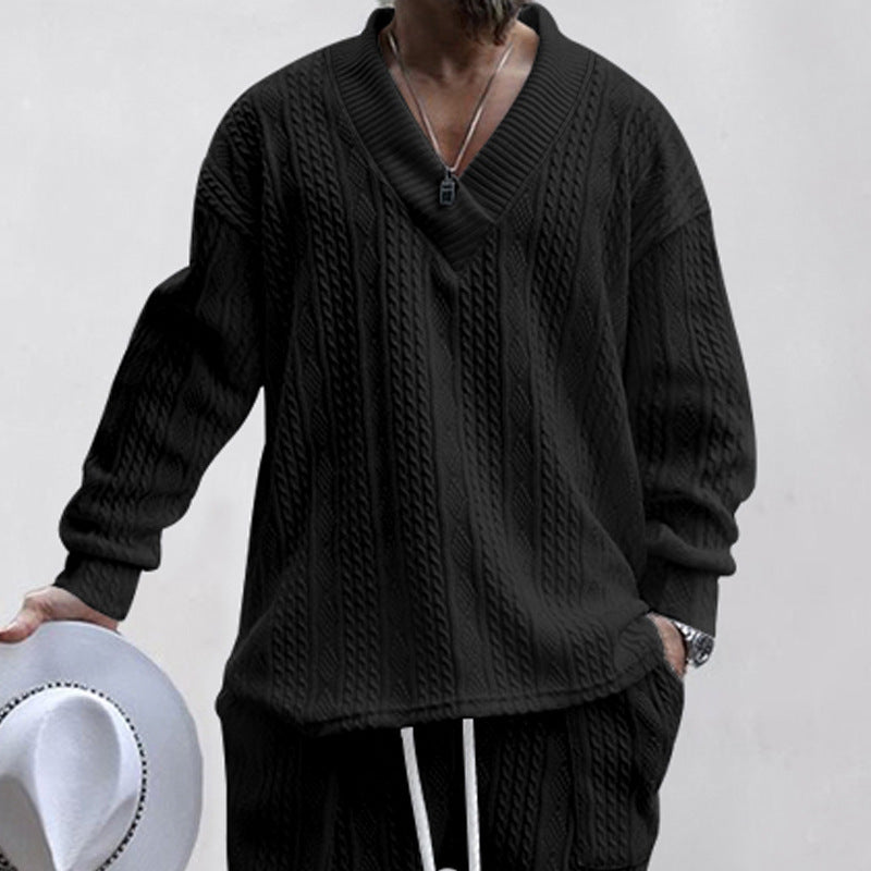 Herren Oversize-Zopfmuster-Pullover mit tiefem V-Ausschnitt Echoarchiv