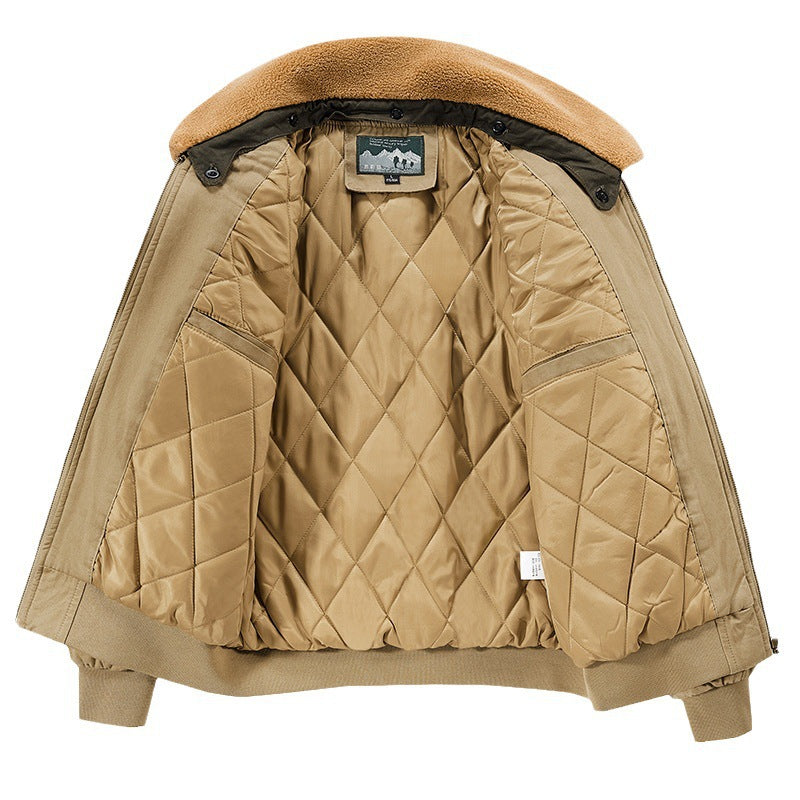 Herren Flieger-Bomberjacke im Canvas‑Look mit gesteppter Thermo‑Innenlage und Teddykragen – Brevano
