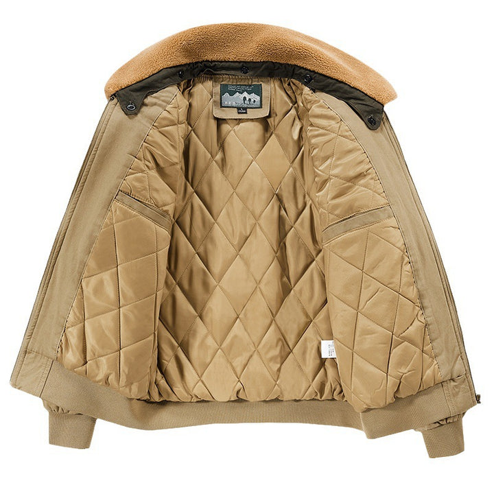 Herren Flieger-Bomberjacke im Canvas‑Look mit gesteppter Thermo‑Innenlage und Teddykragen – Brevano