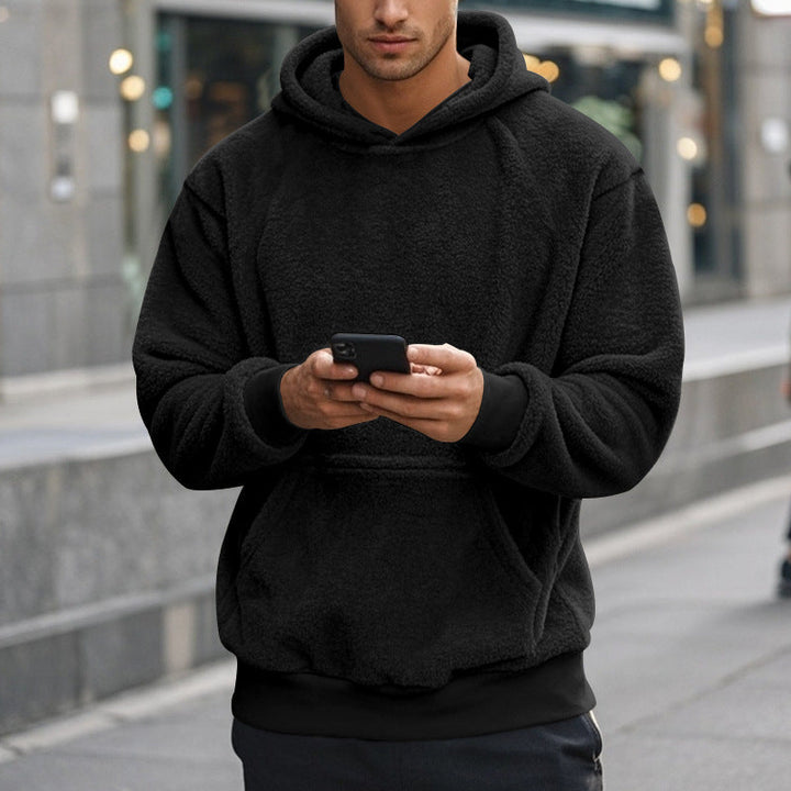 Herren Hoodie aus kuscheligem Teddy-Fleece mit Kängurutasche und breiten Bündchen Echoarchiv