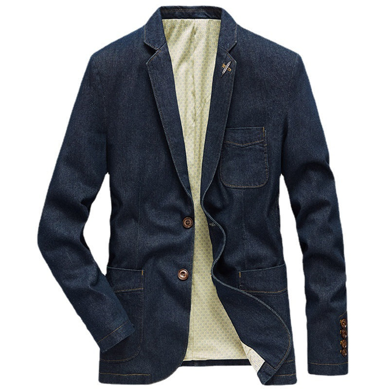 Herren Denim-Sakko im smart-casual Slim-Fit mit aufgesetzten Taschen und Reverskragen – Tianoro