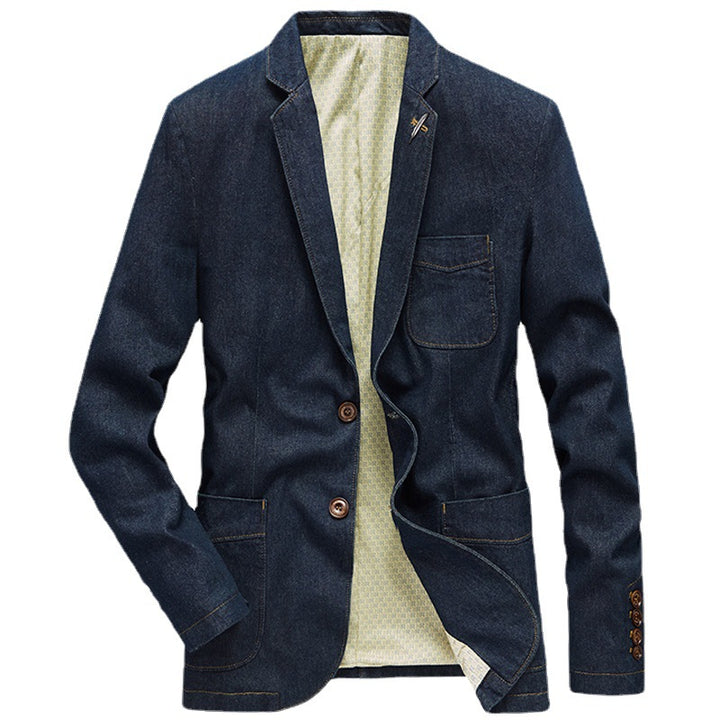 Herren Denim-Sakko im smart-casual Slim-Fit mit aufgesetzten Taschen und Reverskragen – Tianoro