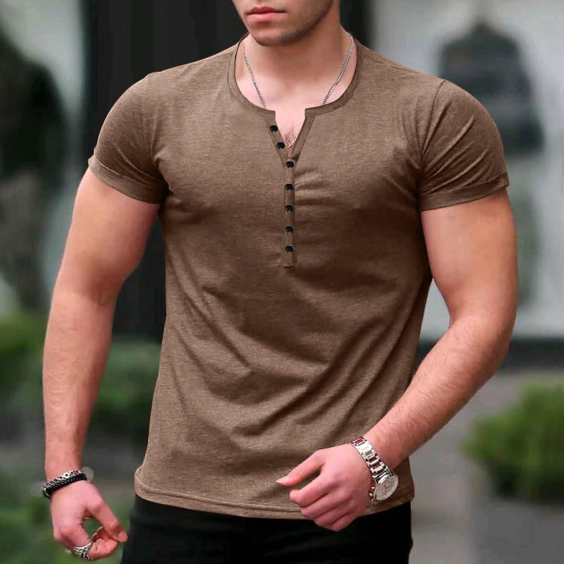 Herren Kurzarm-Henley-T-Shirt mit Knopfleiste und weichem Baumwollmaterial Echoarchiv