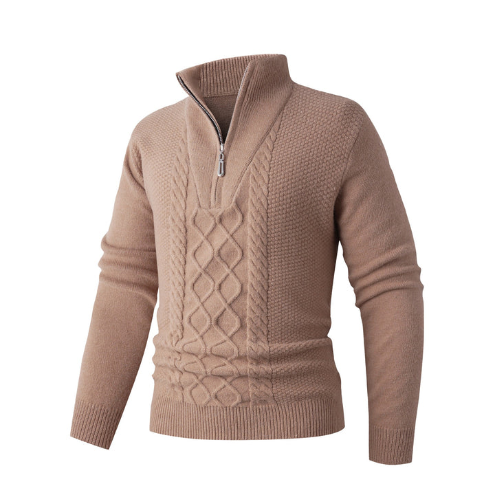 Herren Grobstrickpullover mit modernem Stehkragen und funktionalem Reißverschluss Echoarchiv