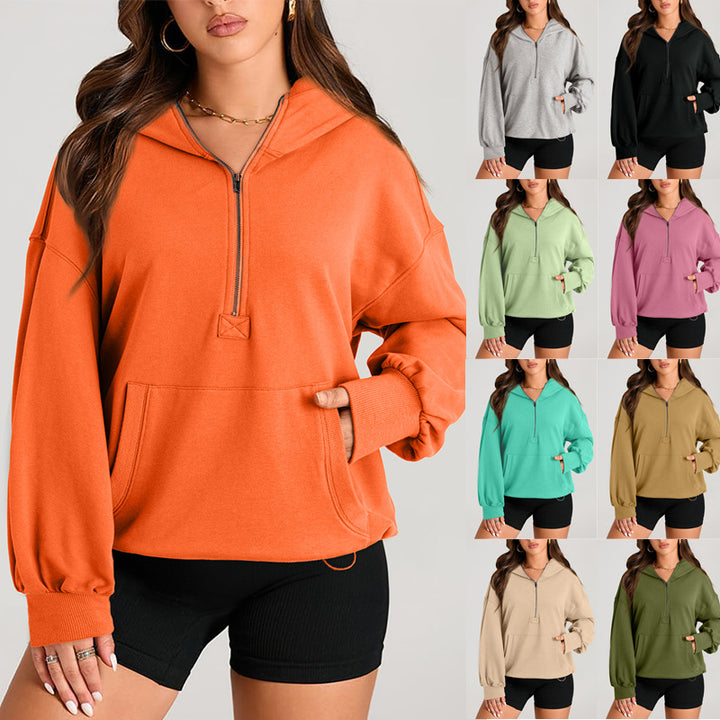 Damen Oversize-Halbzip-Hoodie mit Tunnelzug und Kängurutasche Echo Archiv