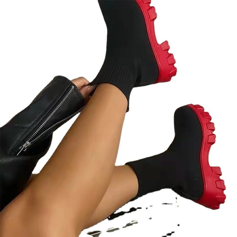 Damen Sock-Ankle-Boots mit grobem Offroad-Profil und elastischem Strickschaft Echo Archiv