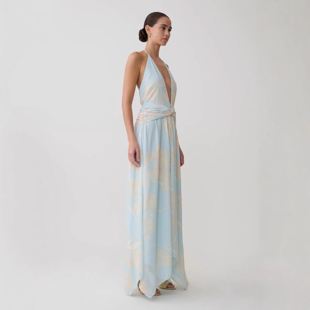 Damen Elegantes Wickelkleid mit tiefem V-Ausschnitt und floralem Design Echo Archiv