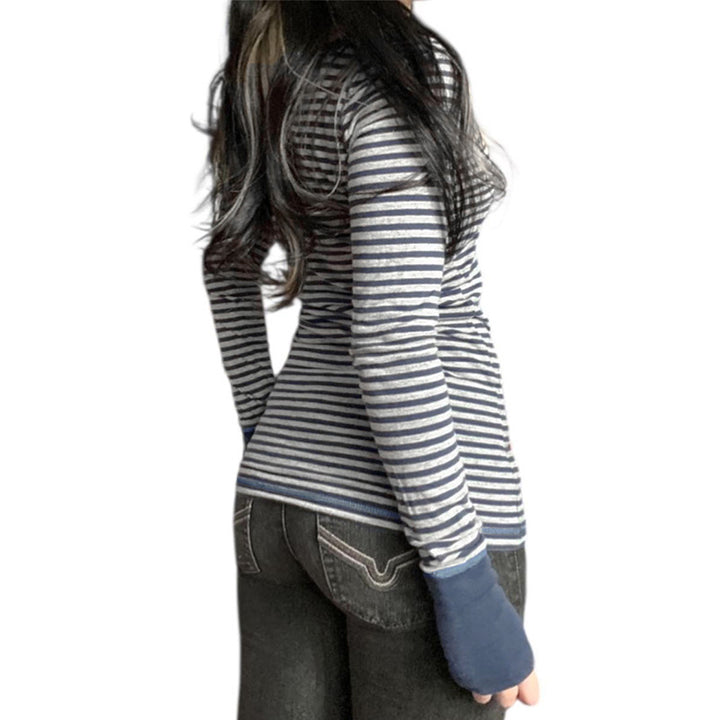 Damen nan gestreiftes V‑Ausschnitt Longsleeve mit taillierter Silhouette und verlängerten Bündchen Echo Archiv