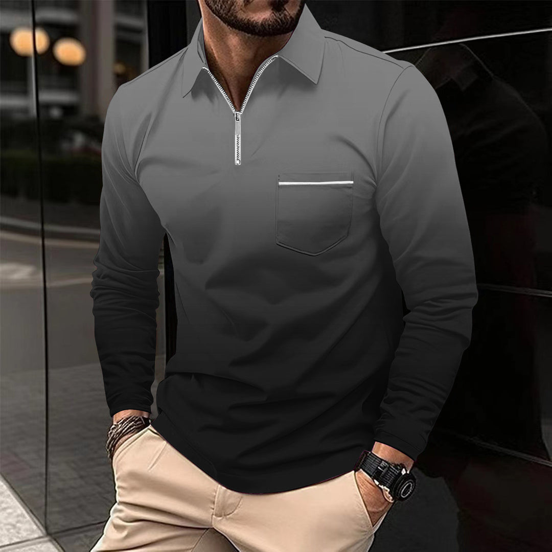 Herren Langarmshirt mit modernem Reißverschluss und Brusttasche Echoarchiv