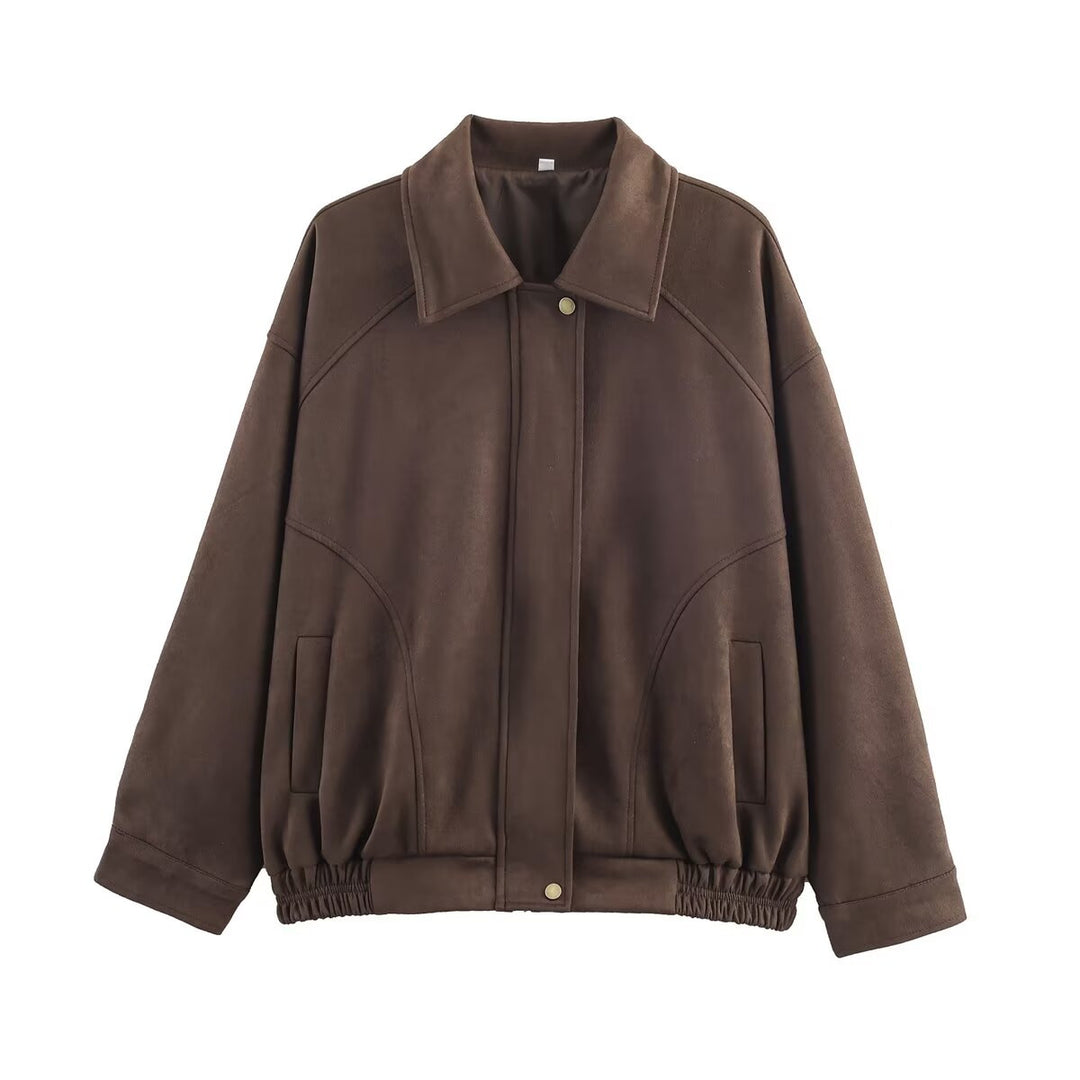 Damen nan oversized Velours-Bomberjacke mit Hemdkragen, verdeckter Druckknopfleiste und elastischem Saum Echo Archiv