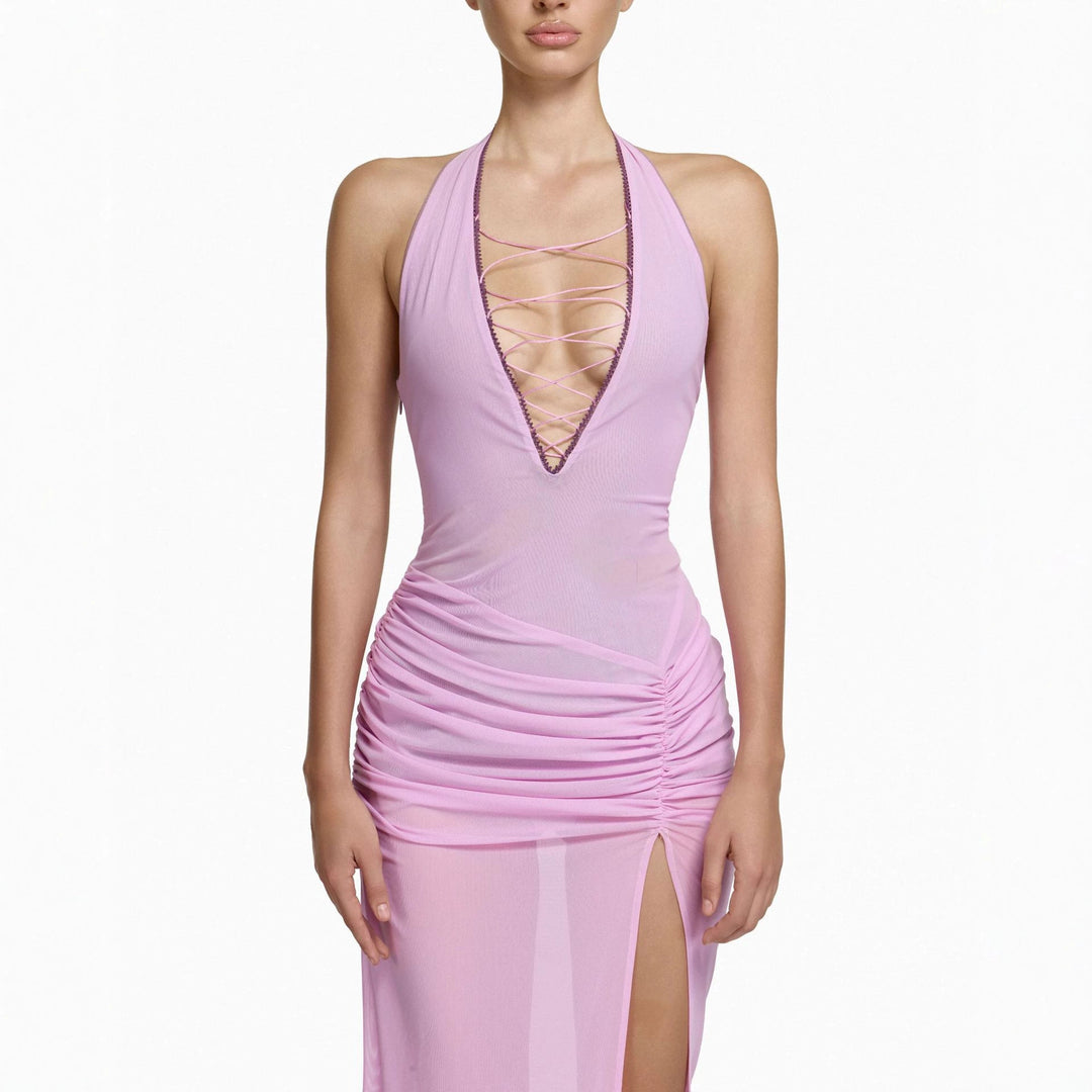 Damen Elegantes Wickelkleid mit tiefem V-Ausschnitt und Raffungen Echo Archiv