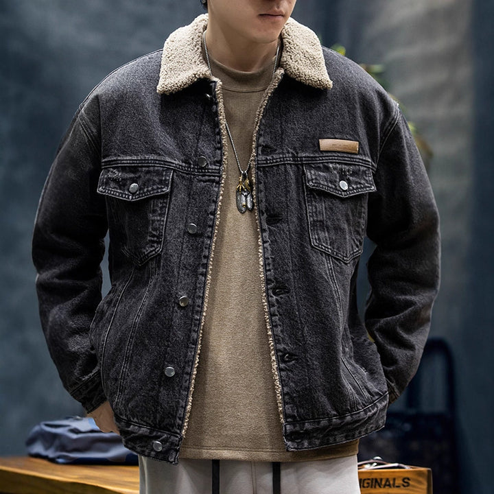 Herren Lässige Jeansjacke mit Teddyfutter Echoarchiv