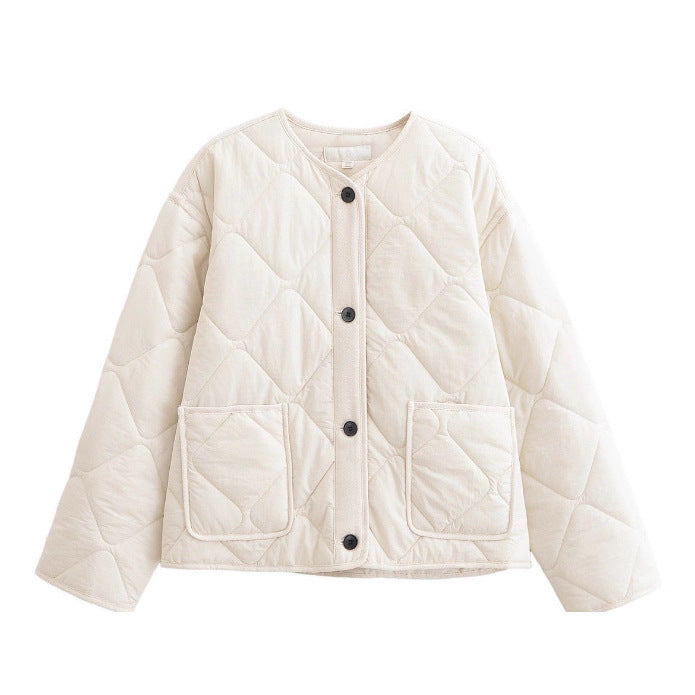 Damen 20+ gesteppte Overshirt-Jacke mit Rundhals, durchgehender Knopfleiste und aufgesetzten Taschen Echo Archiv