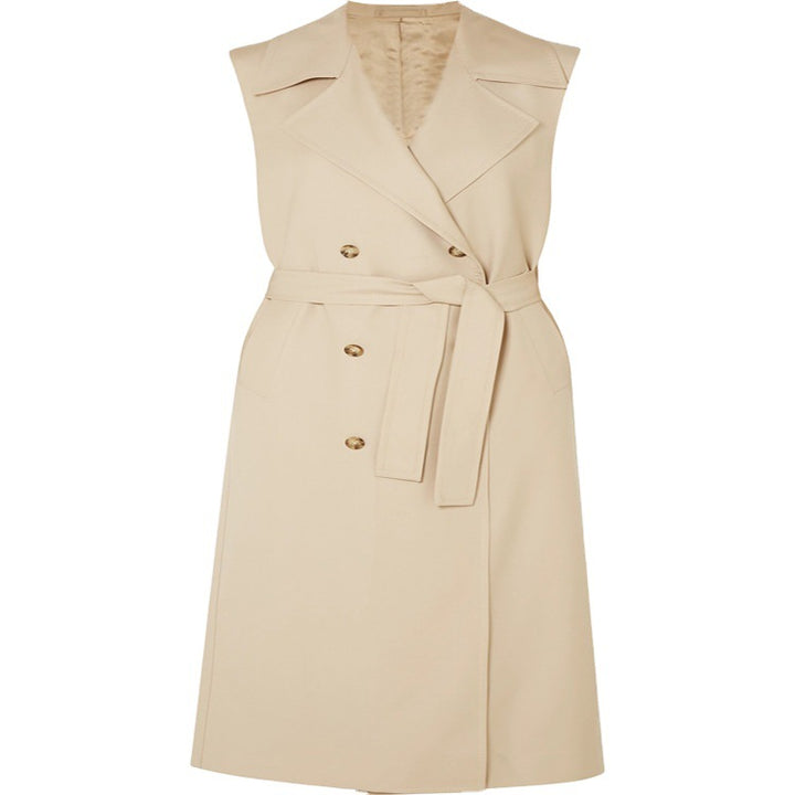 Damen ärmelloser Wickel-Trenchcoat aus Baumwollmix mit doppelreihiger Knopfleiste und Taillengürtel Echoarchiv
