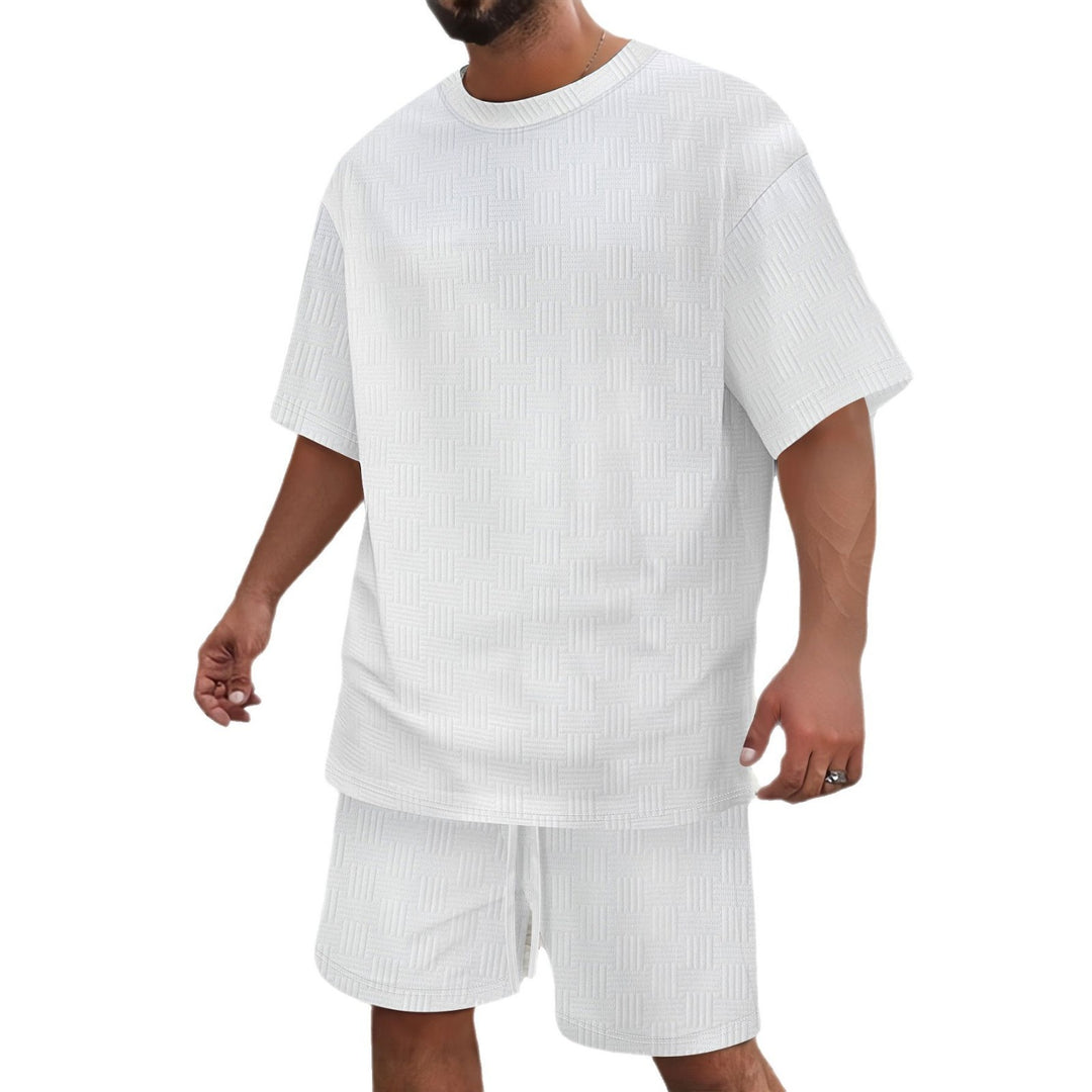 Herren lässiges Kurzarmshirt und Bermudas Set mit strukturiertem Design Echoarchiv