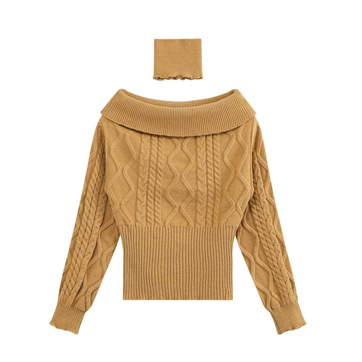 Damen Schulterfreier Zopfmuster-Pullover mit weitem Umschlagkragen Echo Archiv