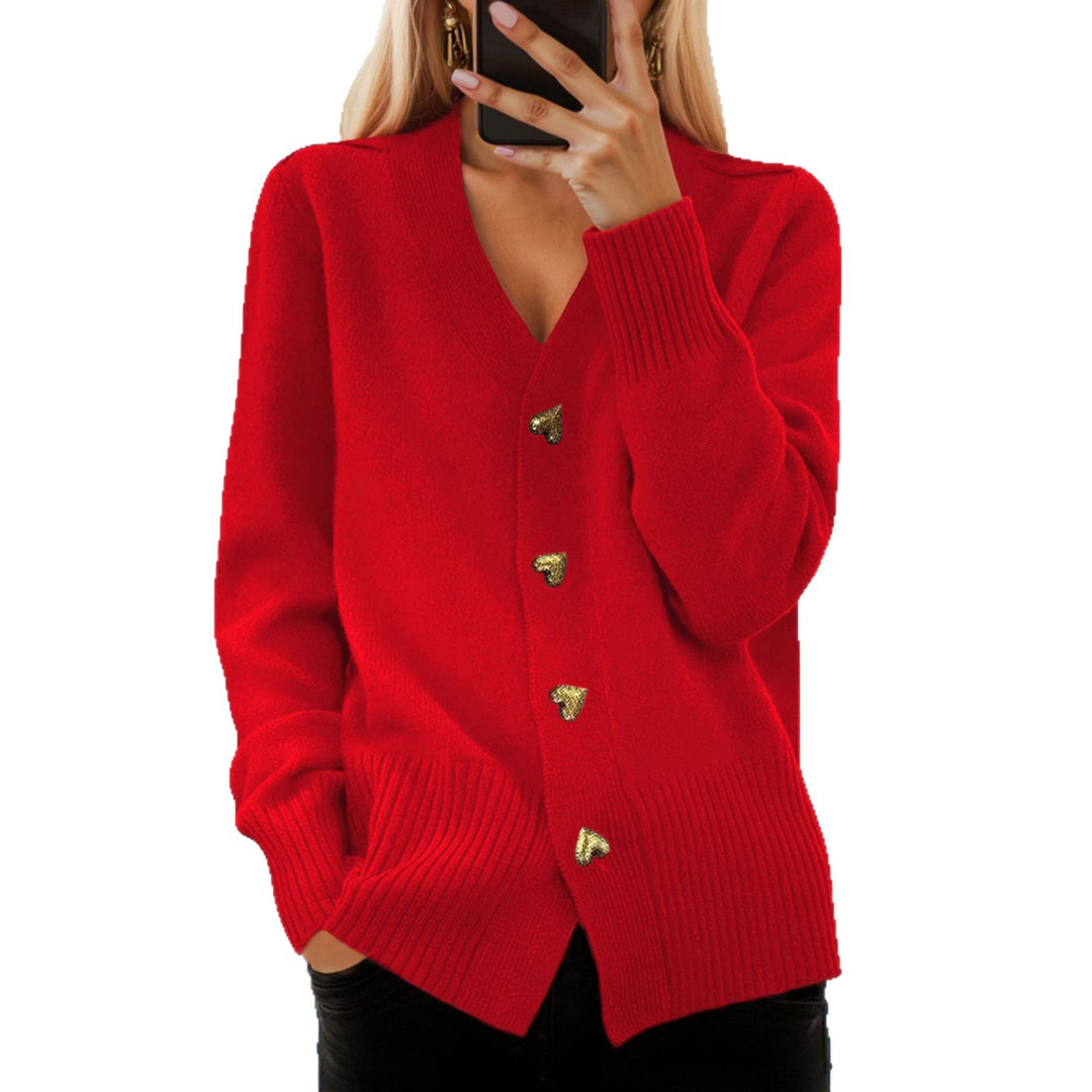 Damen nan lockerer Strickcardigan mit Herzknöpfen und geripptem Saum Echo Archiv