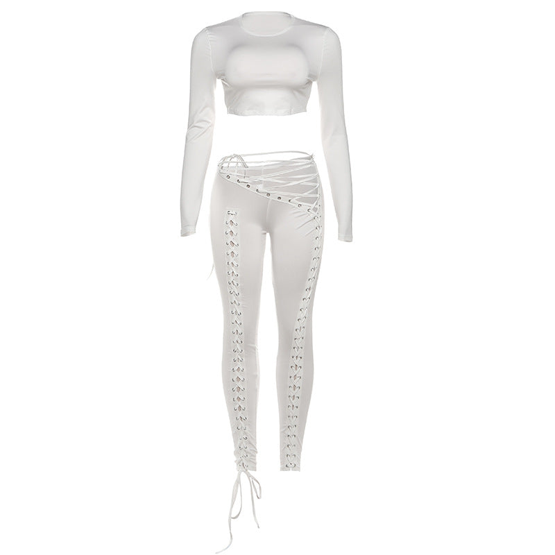 Damen Crop-Top und Hoch geschnittene Leggings mit Schnürdetails Echo Archiv