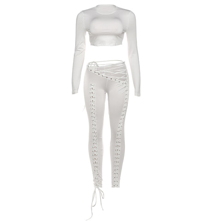 Damen Crop-Top und Hoch geschnittene Leggings mit Schnürdetails Echo Archiv