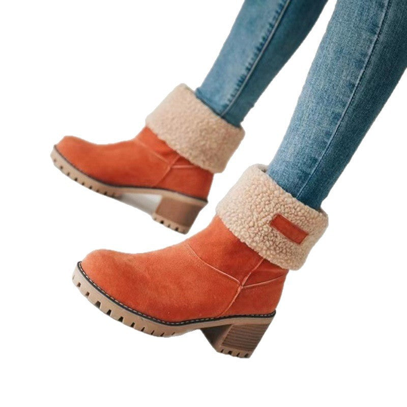 Damen Gefütterte Ankle-Boots mit Lammfell-Umschlag und profiliertem Blockabsatz Echoarchiv