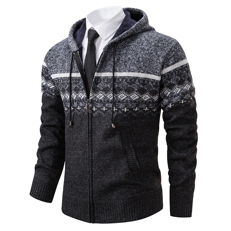 Herren modische Strickjacke mit Kapuze und Jacquard-Muster Echoarchiv