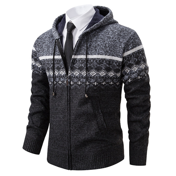 Herren modische Strickjacke mit Kapuze und Jacquard-Muster Echoarchiv