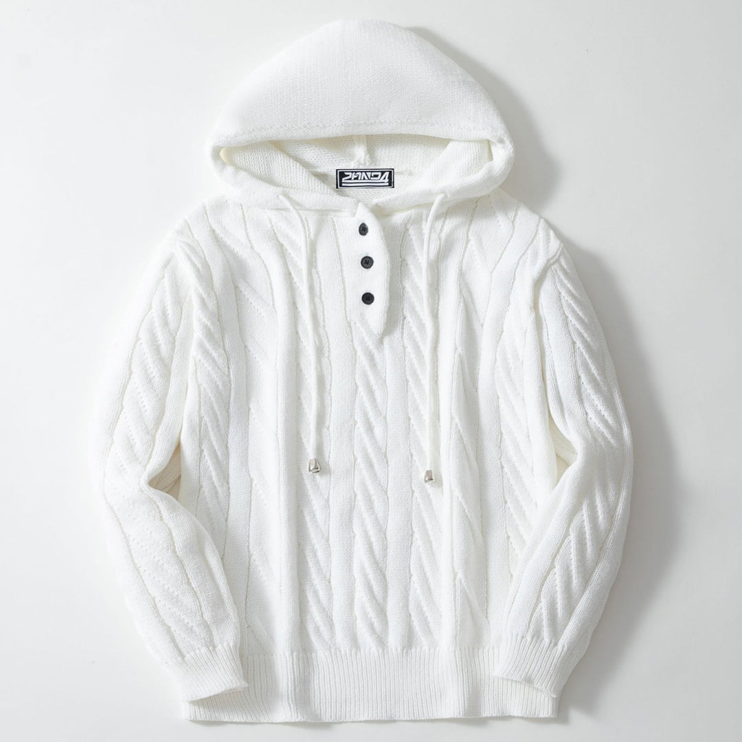 Herren Strickpullover mit Kapuze und strukturiertem Zopfmuster Echoarchiv