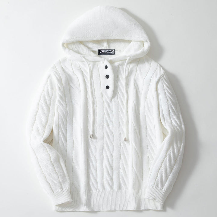 Herren Strickpullover mit Kapuze und strukturiertem Zopfmuster Echoarchiv