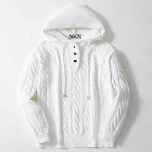 Herren Strickpullover mit Kapuze und strukturiertem Zopfmuster Echoarchiv