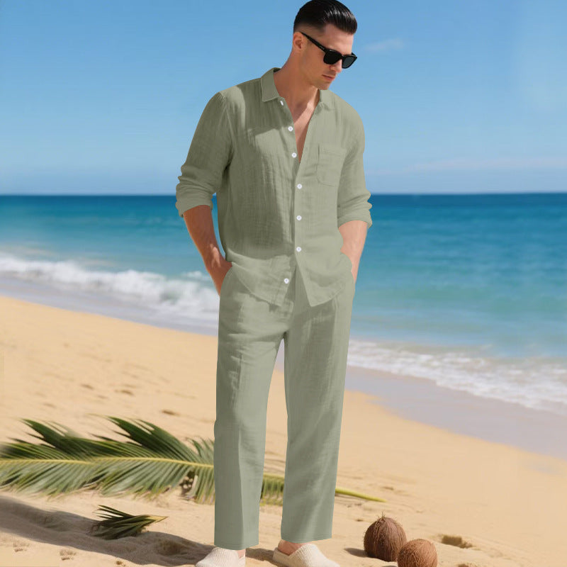 Herren leichtes Leinen-Outfit mit stilvollem Hemd und eleganter Hose Echoarchiv