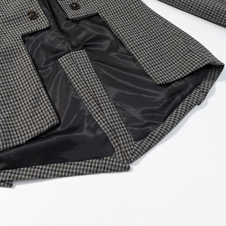 Damen Zweireihiger Hahnentritt-Blazer mit asymmetrischem Schwalbenschwanz-Saum Echo Archiv