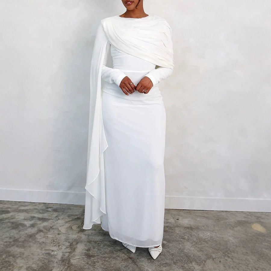 Damen Glamouröses Langarmkleid mit drapiertem Oberteil und fließendem Schnitt Echoarchiv