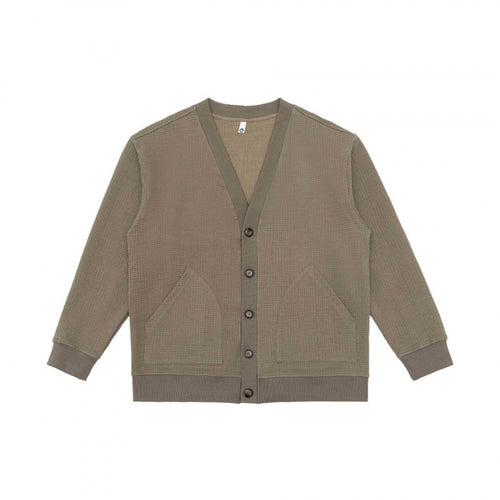 Unisex Oversize Waffelstrick-Cardigan mit V-Ausschnitt, Knopfleiste und aufgesetzten Taschen Echo Archiv