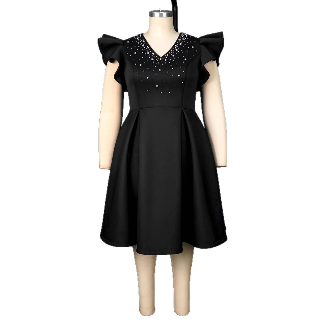 Damen A-Linien Kleid mit glitzernden Perlen und voluminösen Ärmeln Echo Archiv