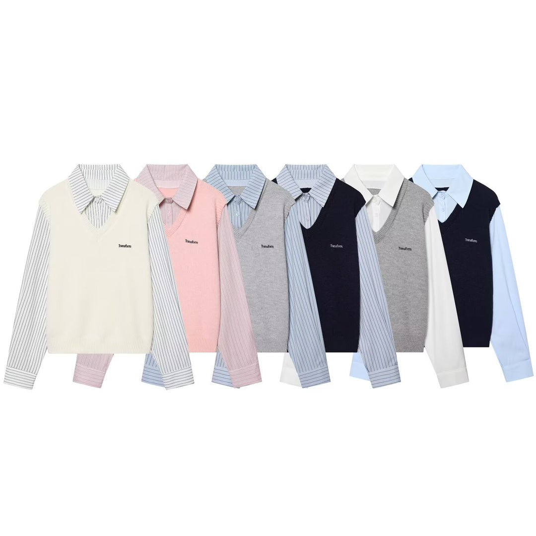 Damen Lagenlook-Hemd mit V-Ausschnitt Strickweste Echo Archiv