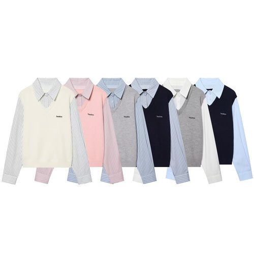 Damen Lagenlook-Hemd mit V-Ausschnitt Strickweste Echo Archiv