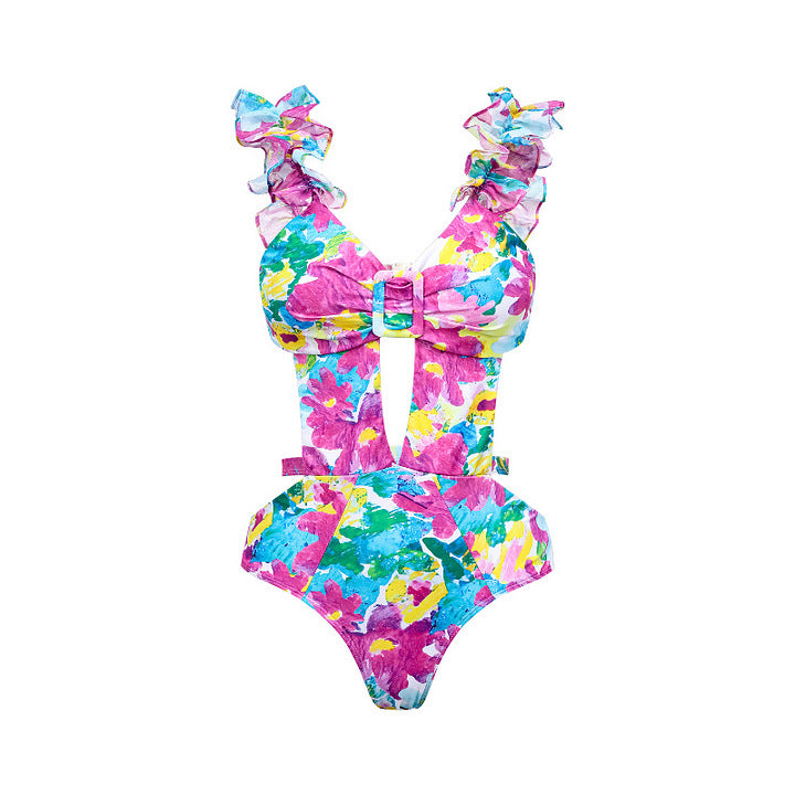 Damen Bikiniset mit voluminösen Rüschendetails und fließendem Maxi-Rock Echo Archiv