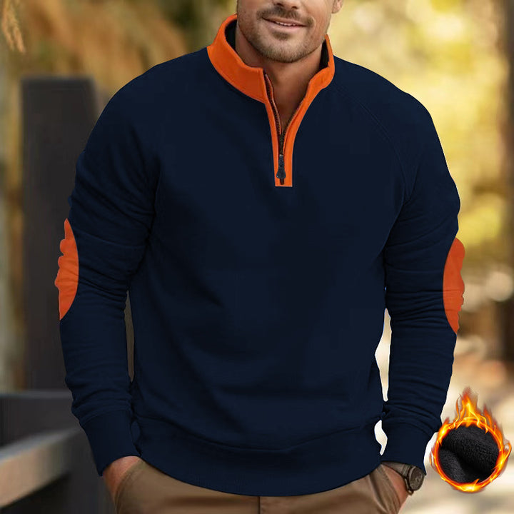 Herren sportlicher Kapuzenpullover mit überlegendem Reißverschluss und kontrastierenden Ärmelpatches Echoarchiv
