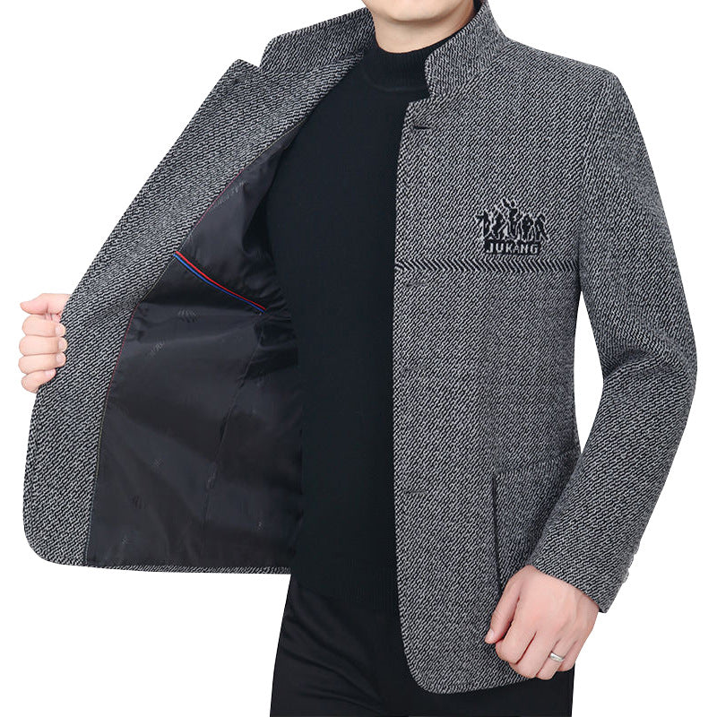 Herren Stehkragen-Mantel aus strukturierter Wollmischung mit schmaler Silhouette – Montevé